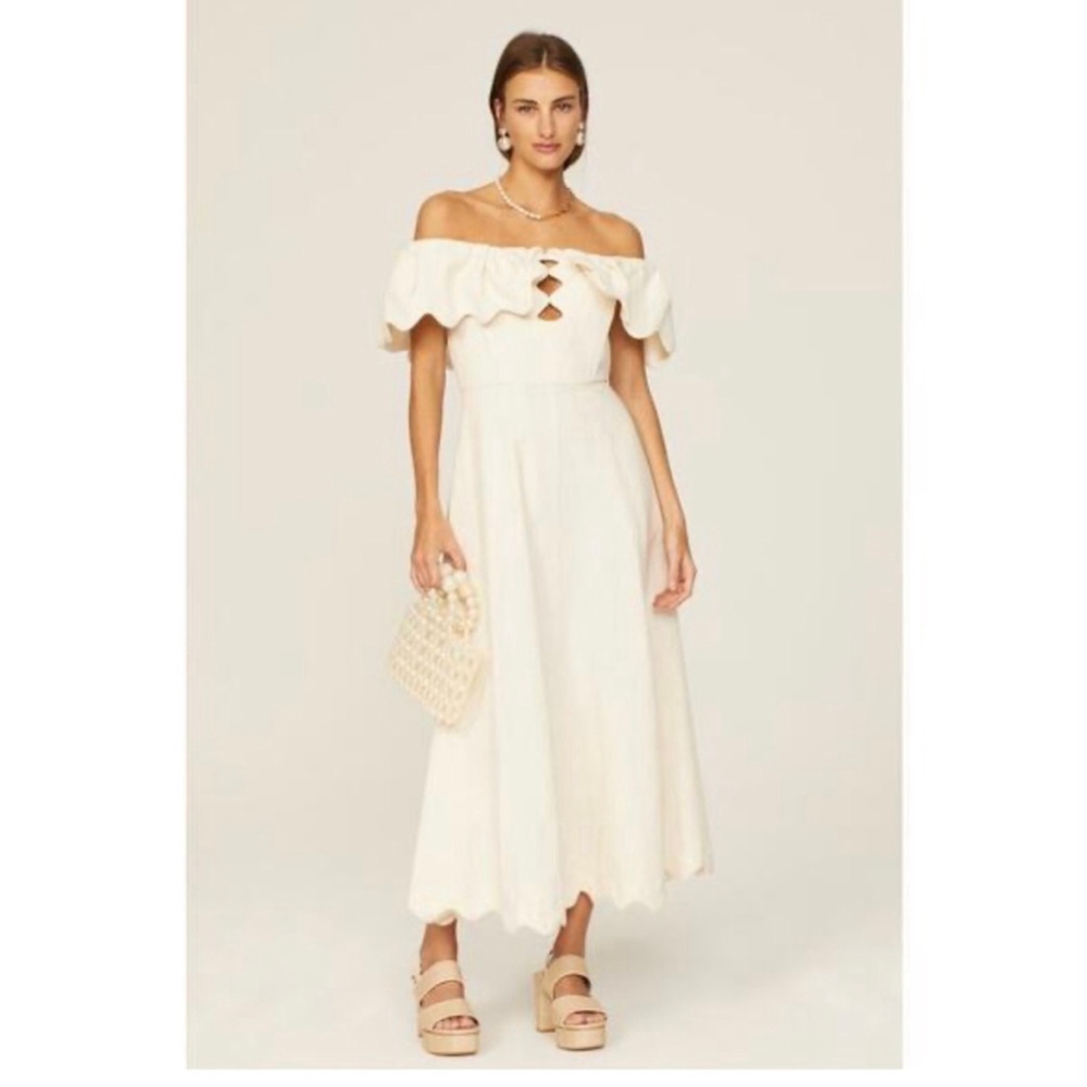 Sea New York Leona Linen Blend Scalloped Midi Dress
